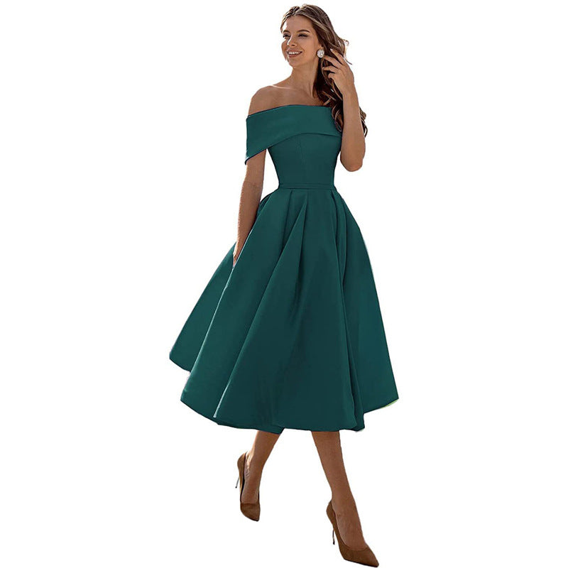 Strapless & Figure-hugging Satin Party Dress for Women – Mirella-Dark green-S-The Livary