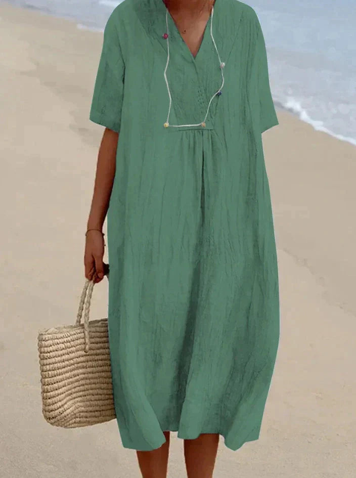 Cotton Linen Summer Dress - Aria-Green-S-The Livary