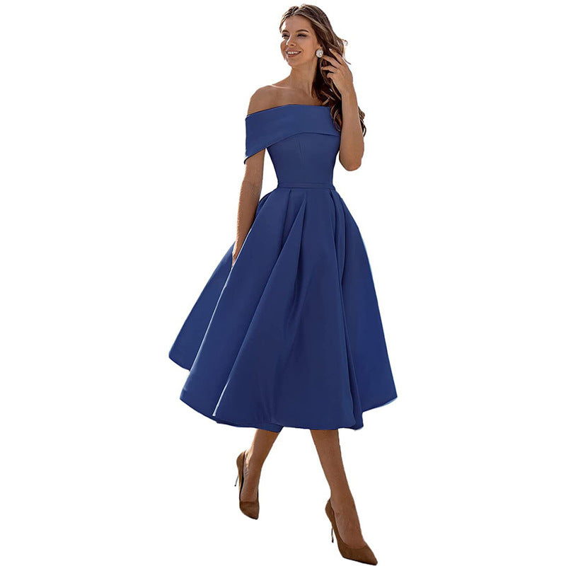 Strapless & Figure-hugging Satin Party Dress for Women – Mirella-Navy blue-S-The Livary