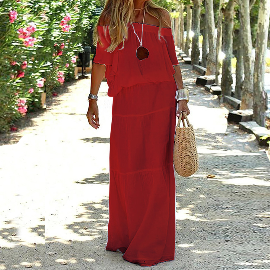 Off Shoulder Summer Dress - Soleil-Red-S-The Livary