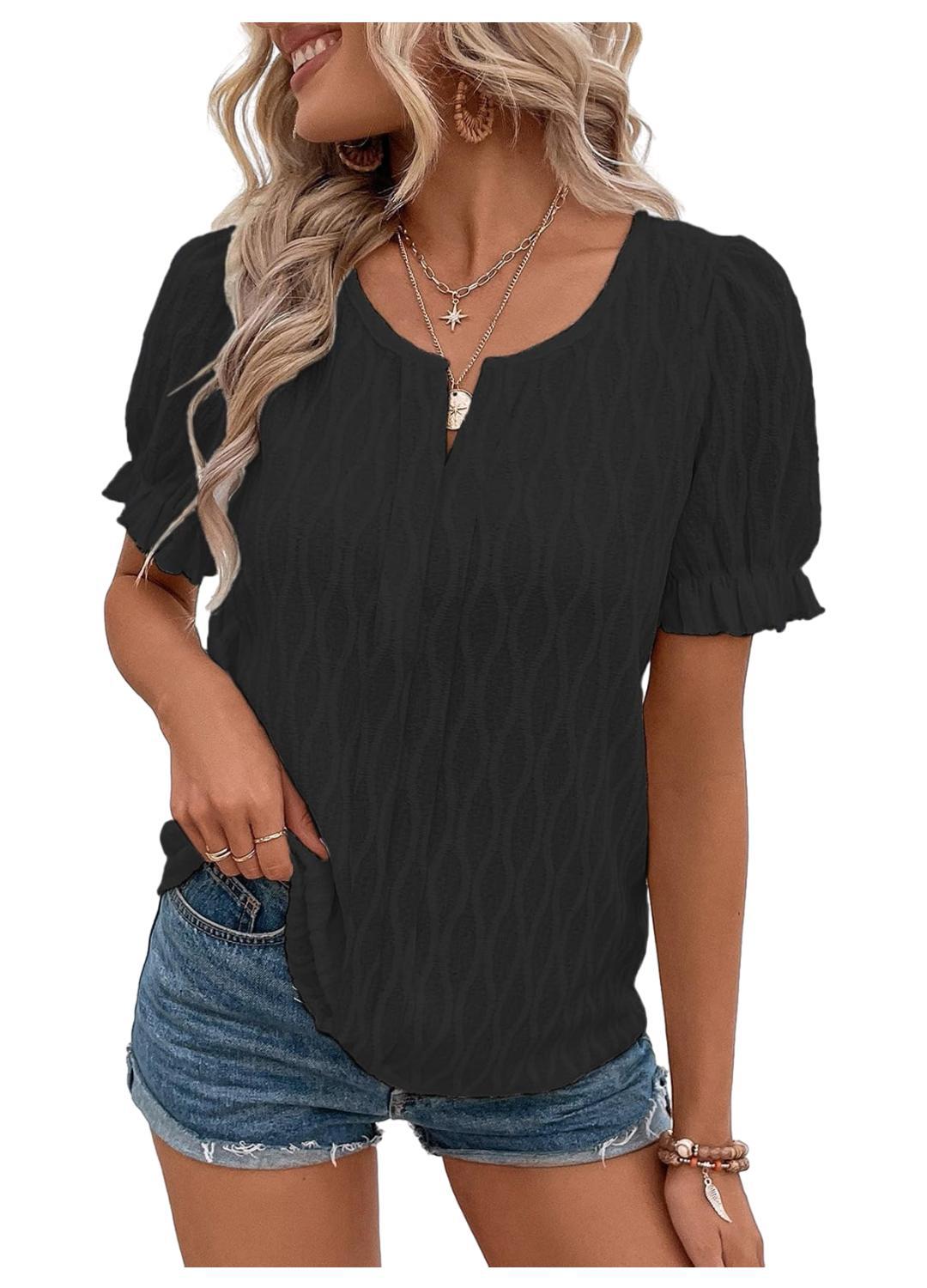 Airy & Stylish Women's Puff Sleeve Blouse with Lace Accent – Noemi-Black-S-The Livary