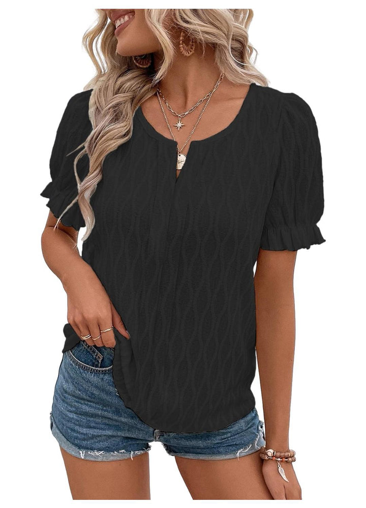 Airy & Stylish Women's Puff Sleeve Blouse with Lace Accent – Noemi-Black-S-The Livary