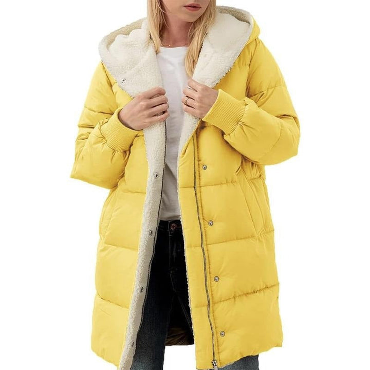 Reversible Cotton Women's Winter Coat with Hood - Nina-Yellow-S-The Livary