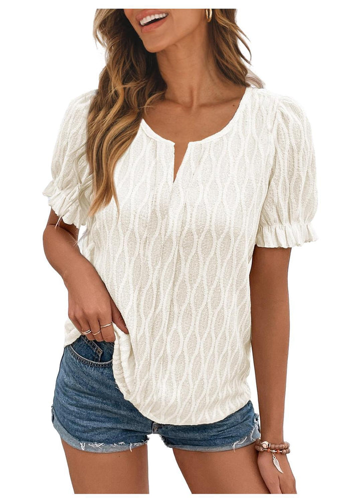 Airy & Stylish Women's Puff Sleeve Blouse with Lace Accent – Noemi-White-S-The Livary