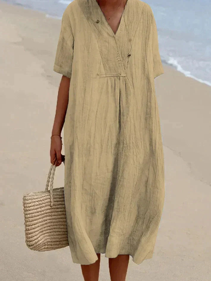 Cotton Linen Summer Dress - Aria-Khaki-S-The Livary