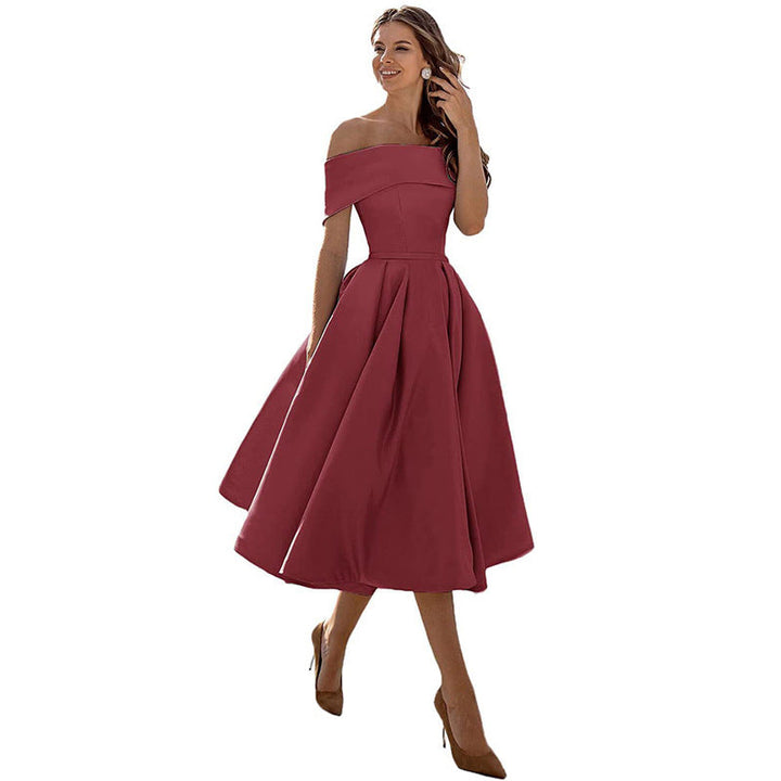 Strapless & Figure-hugging Satin Party Dress for Women – Mirella-Wine red-S-The Livary
