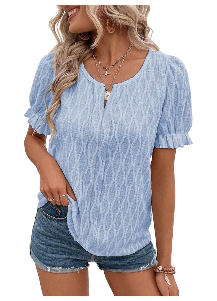 Airy & Stylish Women's Puff Sleeve Blouse with Lace Accent – Noemi-Sky blue-S-The Livary