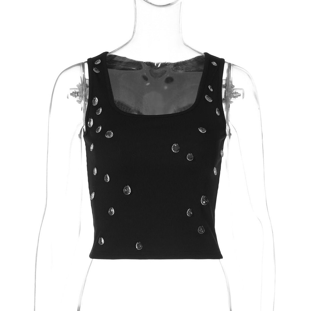 Trendy women's crop top with embellishment and figure-hugging cut – Liora-Black-S-The Livary