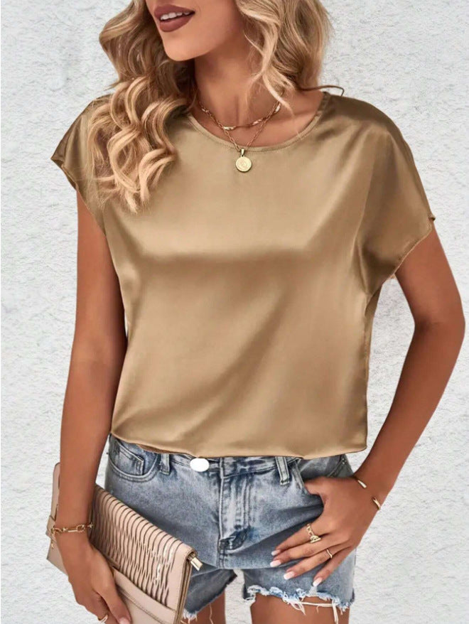 Stylish women's batwing sleeve top with a round neck – Milena-Camel-S-The Livary