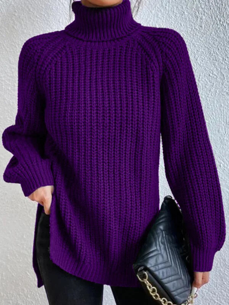 Trendy Knitted Women's Turtleneck - Esmée-Purple-S-The Livary