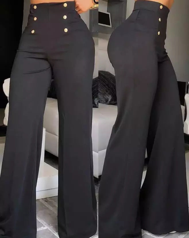 High Waist Trousers with Side Buttons - Fiora-Black-S-The Livary
