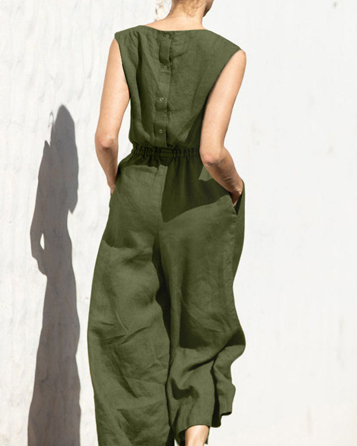 Sleeveless jumpsuit with wide leg – Aurelia-Army green-S-The Livary