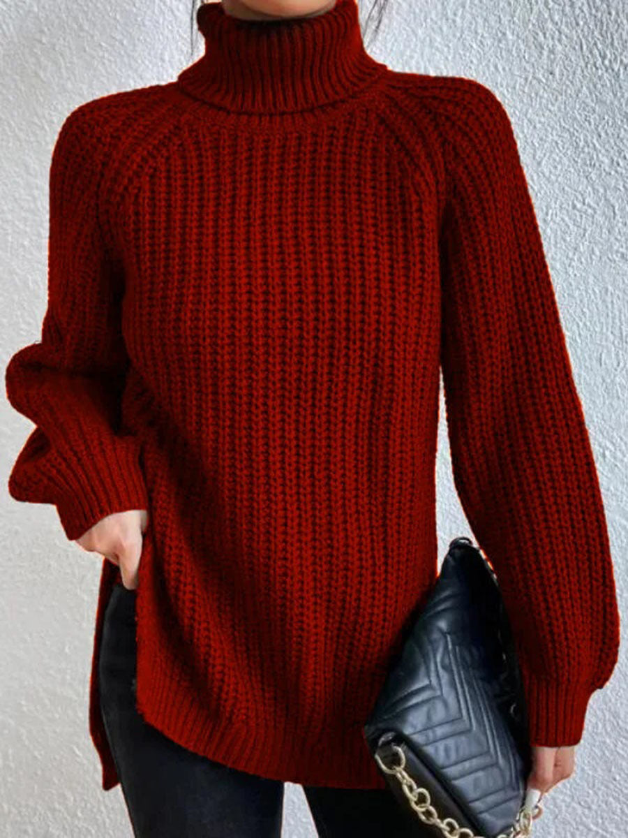 Trendy Knitted Women's Turtleneck - Esmée-Bordeaux red-S-The Livary