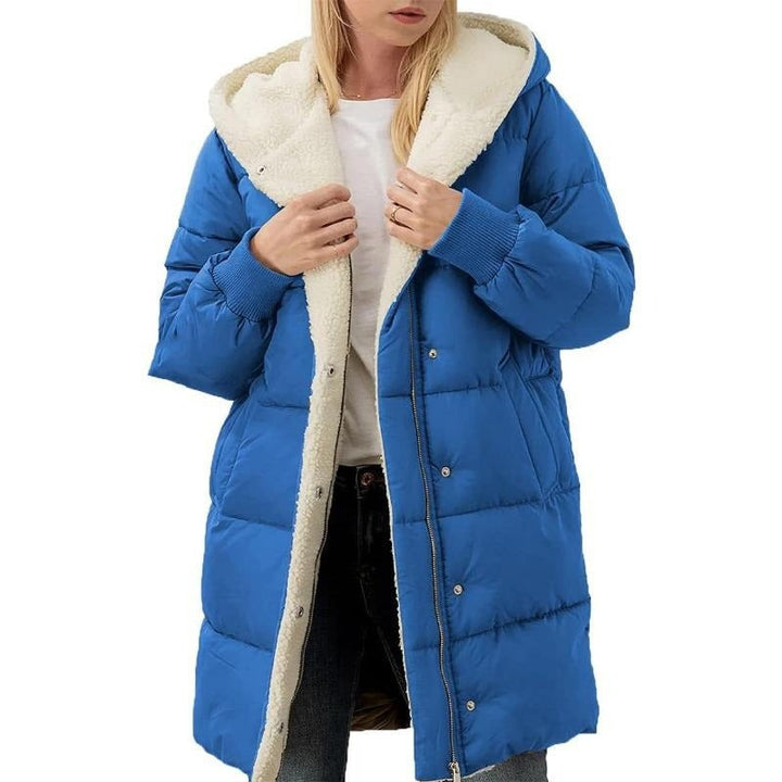 Reversible Cotton Women's Winter Coat with Hood - Nina-Blue-S-The Livary