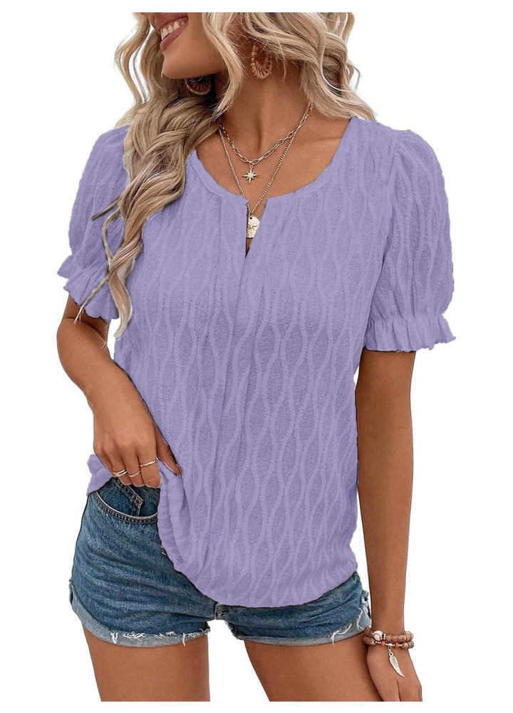 Airy & Stylish Women's Puff Sleeve Blouse with Lace Accent – Noemi-Purple-S-The Livary