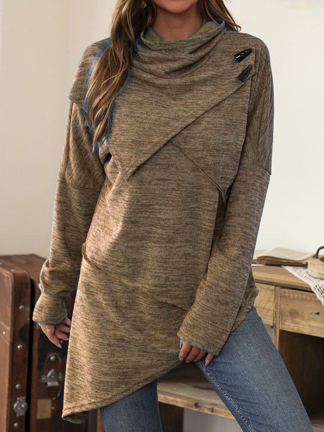 Asymmetrical Shirt with Waterfall Collar - Liora-Khaki-S-The Livary