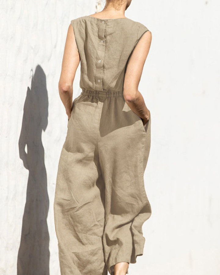 Sleeveless jumpsuit with wide leg – Aurelia-Army green-S-The Livary