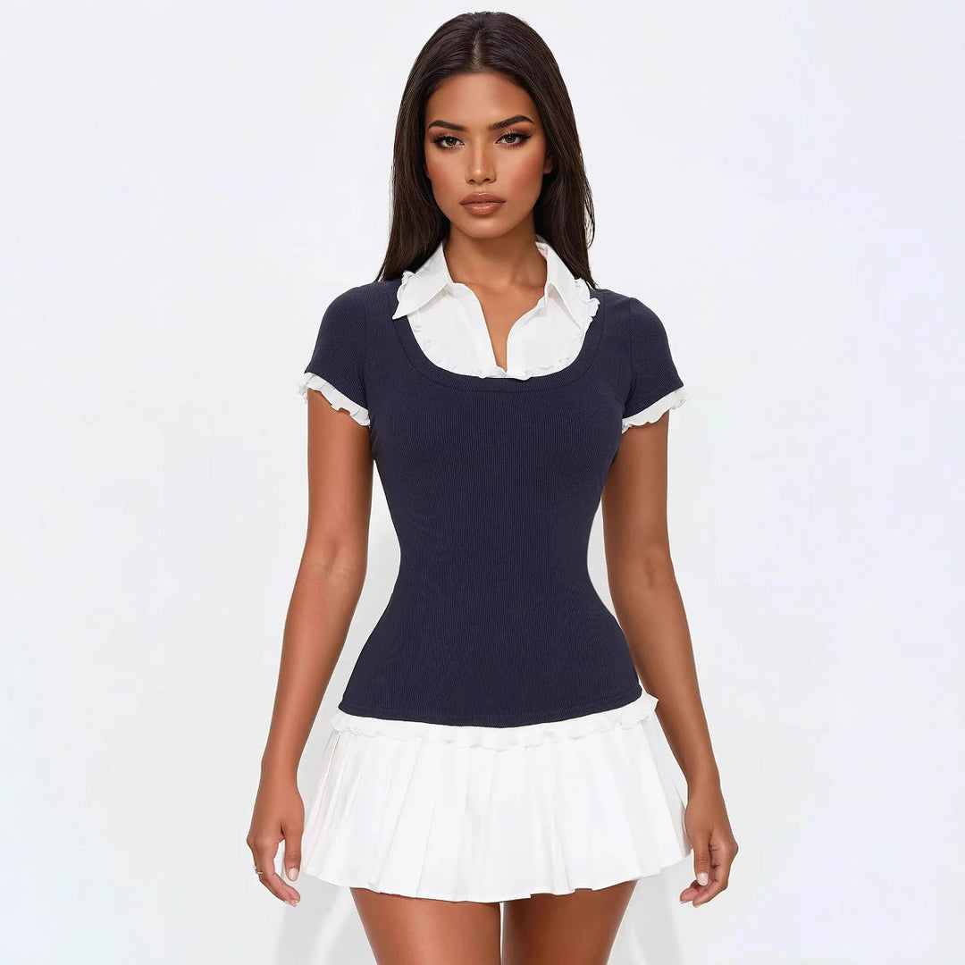 Trendy women's mini dress with ruffles & fitted silhouette – Nia-S-The Livary