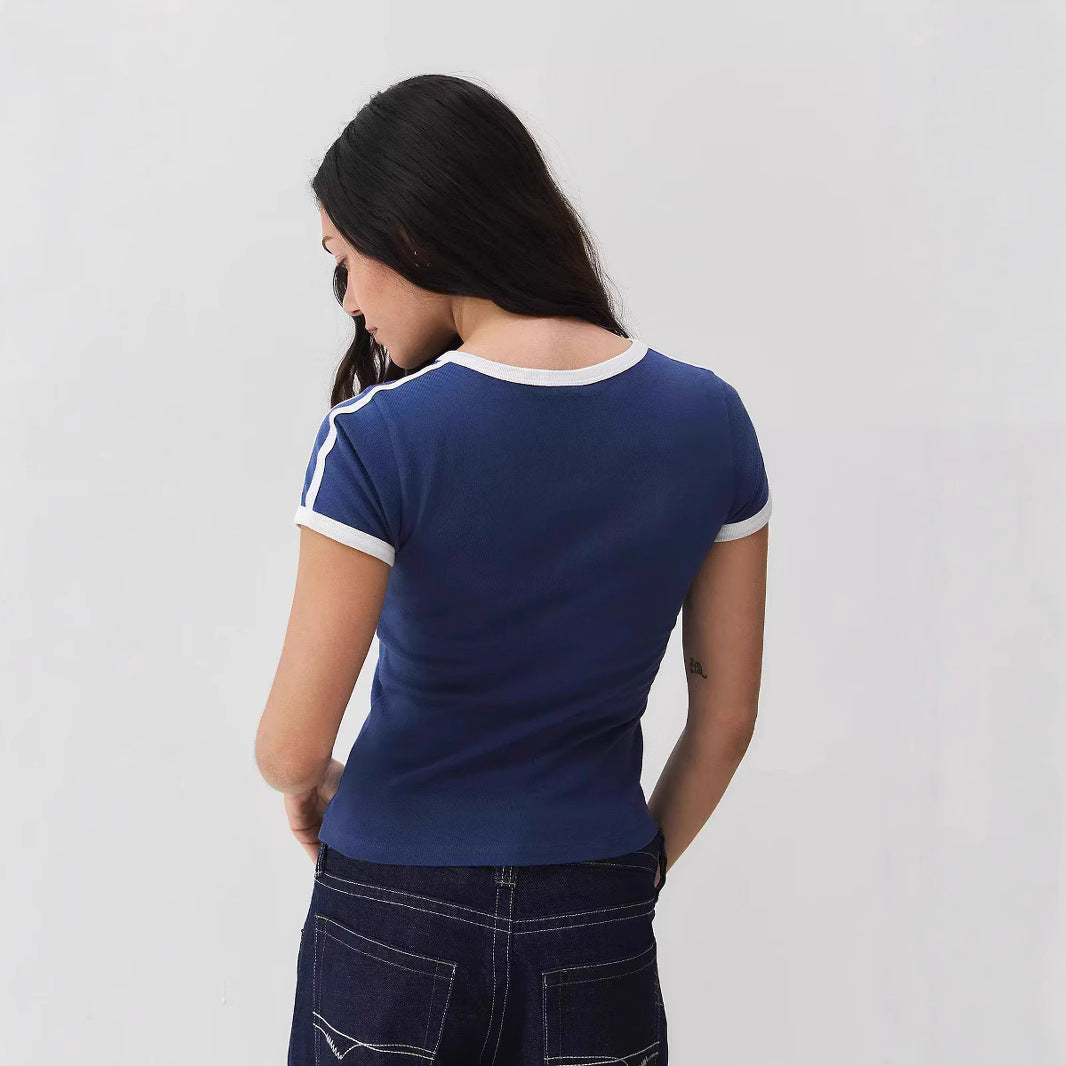 Trendy women's T-shirt with lace detail & contrast sleeves – Yelina-S-The Livary