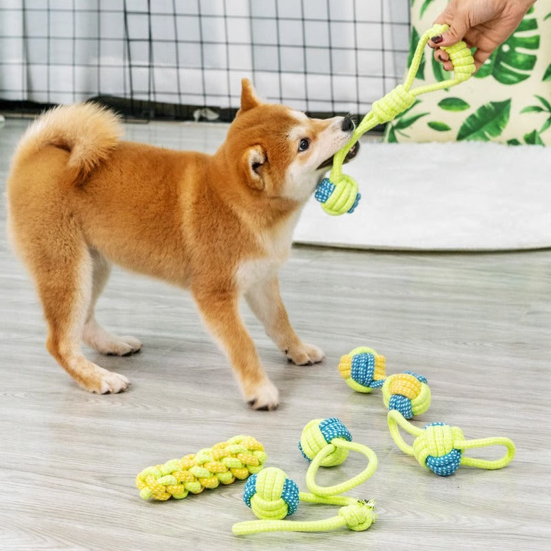 Dog Tugging Toy - Tug & Play Rope Ball-Ball with loop 14.17 inches-The Livary