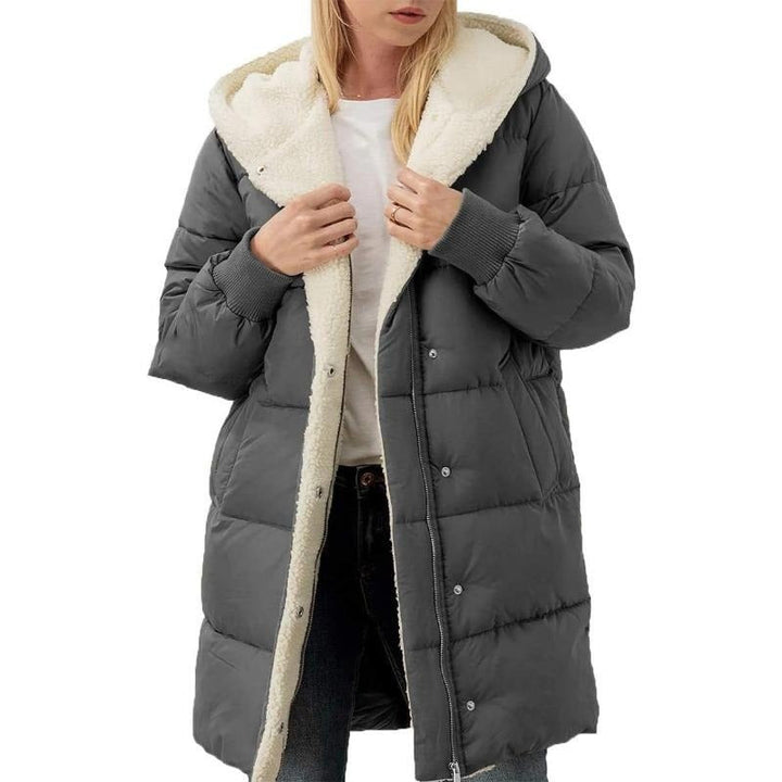 Reversible Cotton Women's Winter Coat with Hood - Nina-Dark grey-S-The Livary