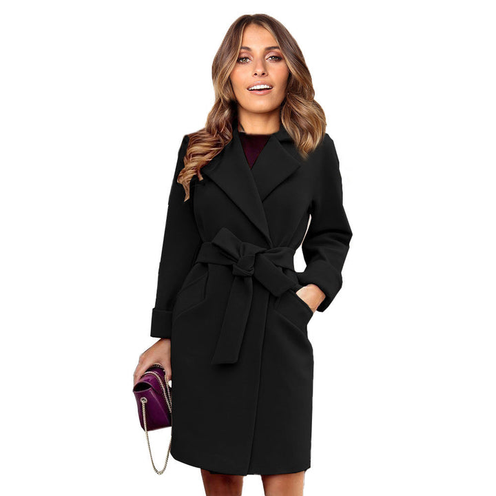 Long Double-Breasted Wool-Look Coat for Women - Elise-Black-S-The Livary