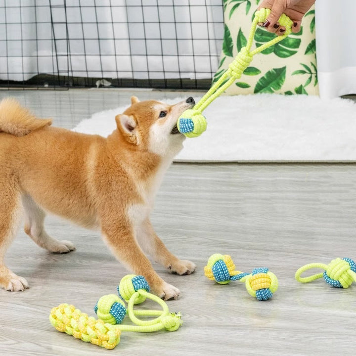 Dog Tugging Toy - Tug & Play Rope Ball-Ball with loop 14.17 inches-The Livary