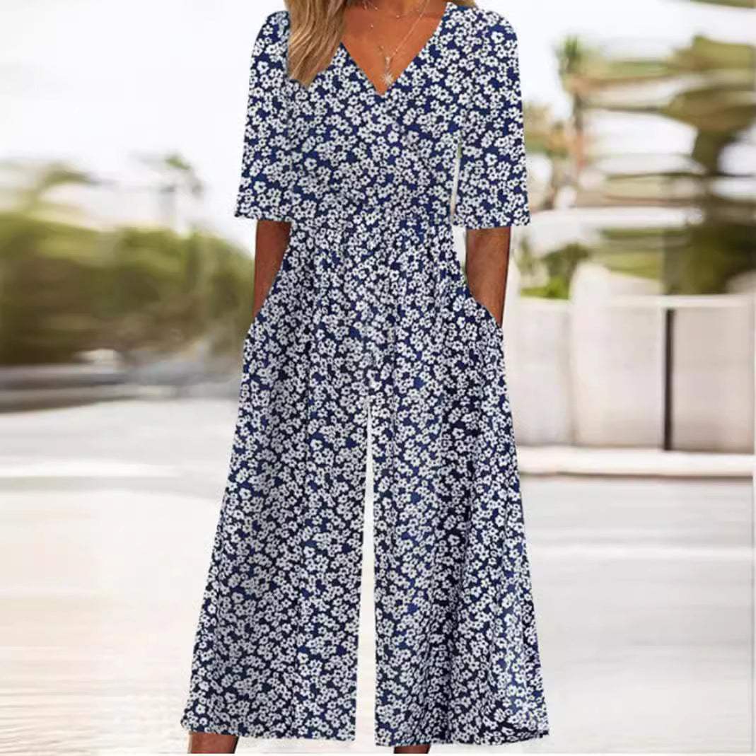 Airy & stylish women’s jumpsuit with wide leg – Elina-Navy blue-S-The Livary