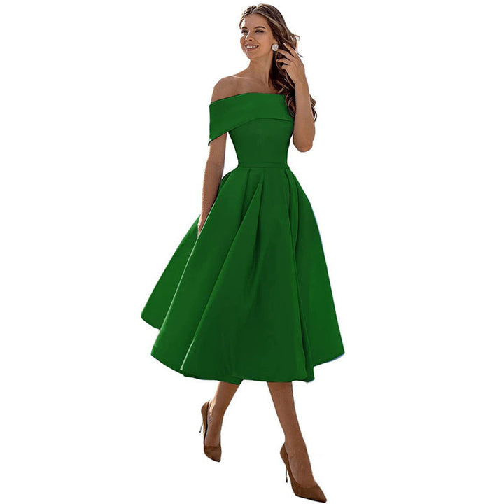 Strapless & Figure-hugging Satin Party Dress for Women – Mirella-Dark green one-S-The Livary