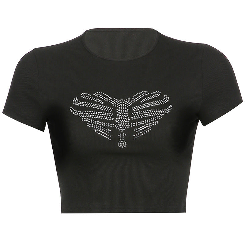 Trendy women's crop top with rhinestone skeleton pattern – Yara-S-The Livary