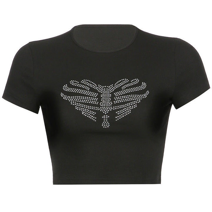 Trendy women's crop top with rhinestone skeleton pattern – Yara-S-The Livary