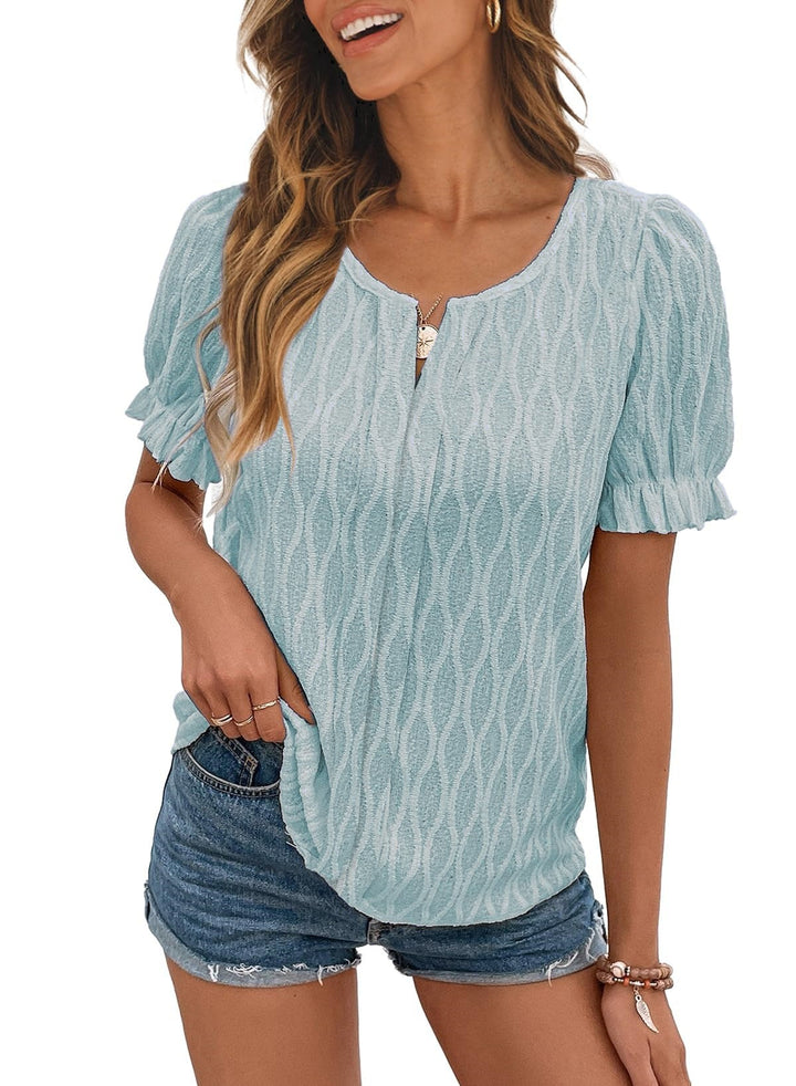 Airy & Stylish Women's Puff Sleeve Blouse with Lace Accent – Noemi-Light blue-S-The Livary