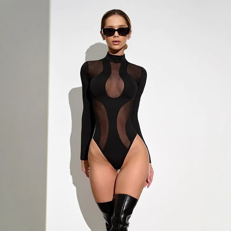 Trendy women's bodysuit with cut-outs and mesh inserts – Nayeli-S-The Livary