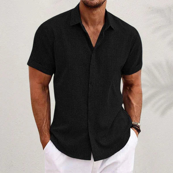 Airy men's linen shirt with short sleeves – Matteo-Black-S-The Livary