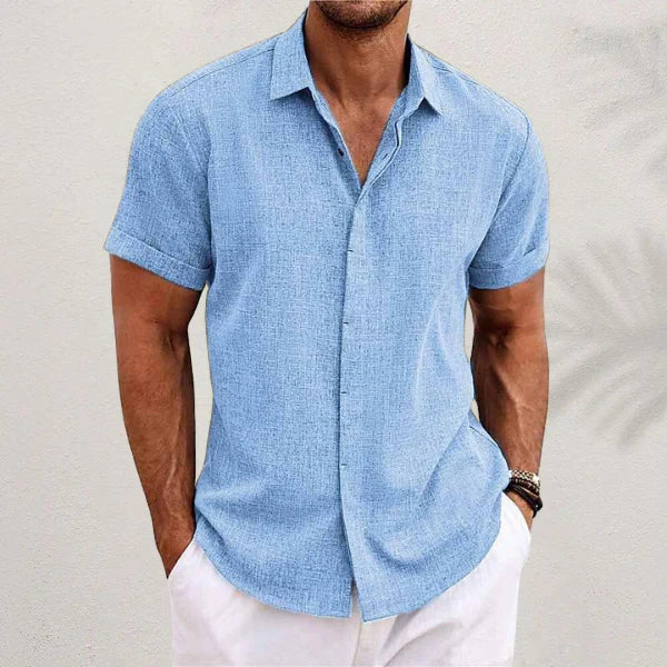 Airy men's linen shirt with short sleeves – Matteo-Light blue-S-The Livary