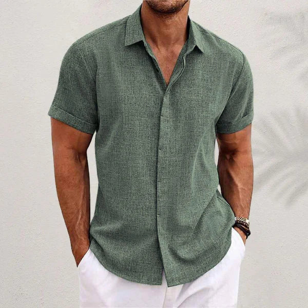 Airy men's linen shirt with short sleeves – Matteo-Dark green-S-The Livary