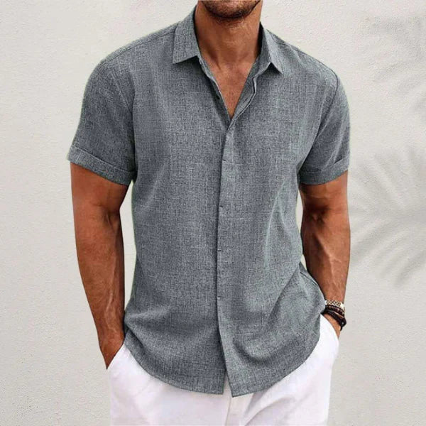 Airy men's linen shirt with short sleeves – Matteo-Grey-S-The Livary
