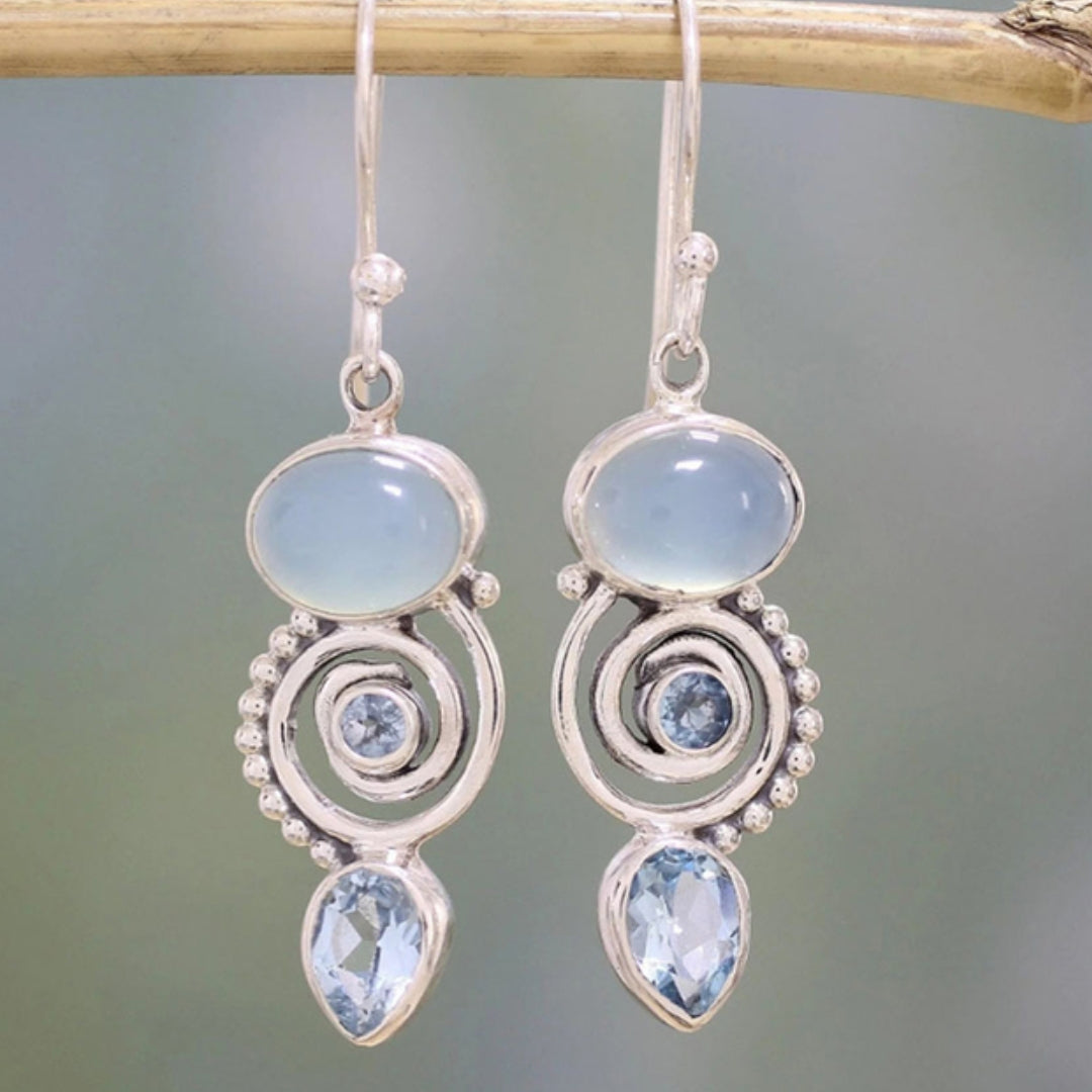 Silver Earrings with Moonstone - Aurorae-The Livary