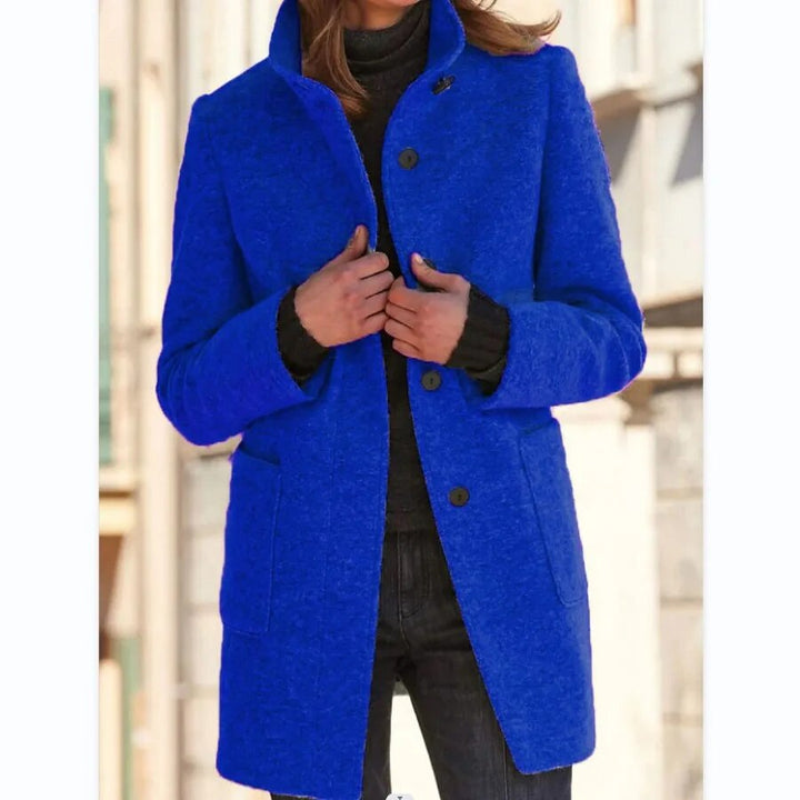 Wool coat with button closure for women - Eva-Blue-S-The Livary