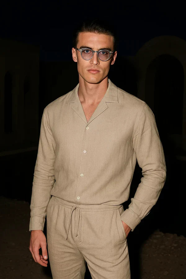Stylish men's linen shirt with concealed button placket – Eliano-XS-The Livary