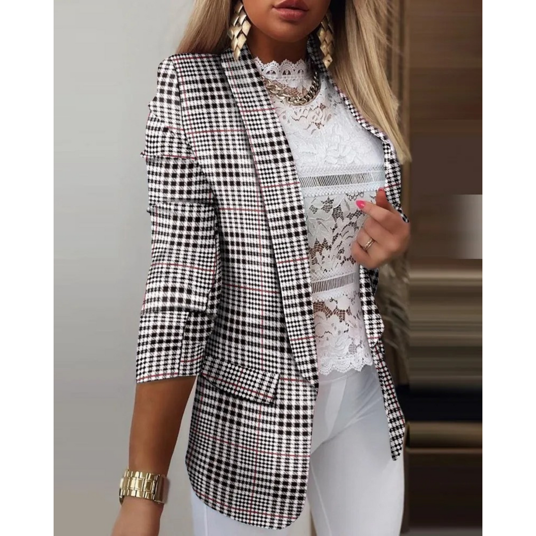 Ladies' blazer with a shawl collar and print - Bella-Bruin-S-The Livary