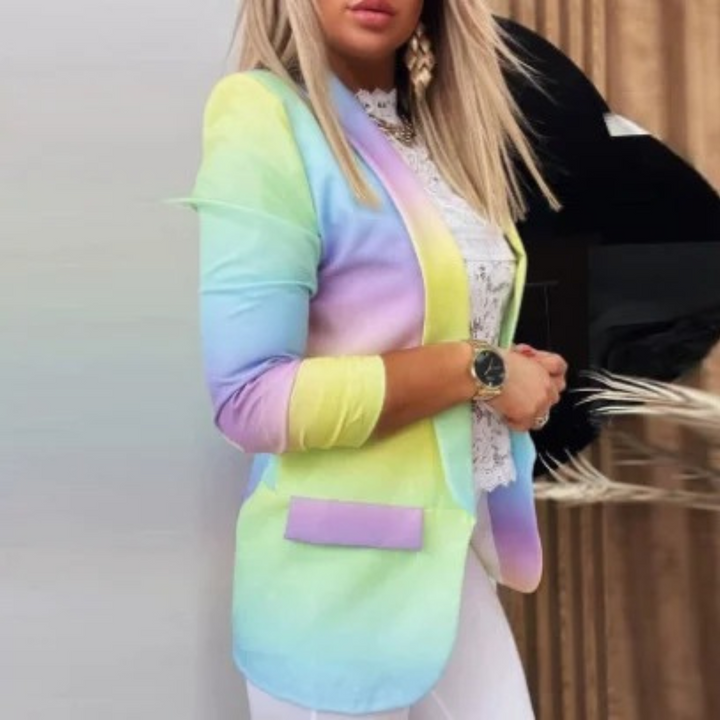 Ladies' blazer with a shawl collar and print - Bella-Yellow-purple-S-The Livary