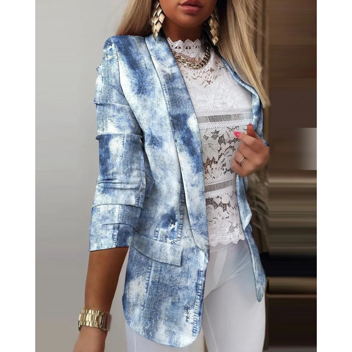 Ladies' blazer with a shawl collar and print - Bella-Blue-S-The Livary