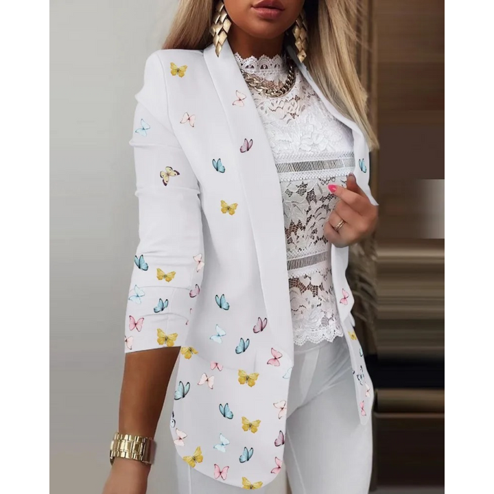 Ladies' blazer with a shawl collar and print - Bella-White-S-The Livary