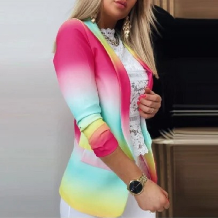 Ladies' blazer with a shawl collar and print - Bella-Pink-yellow-S-The Livary