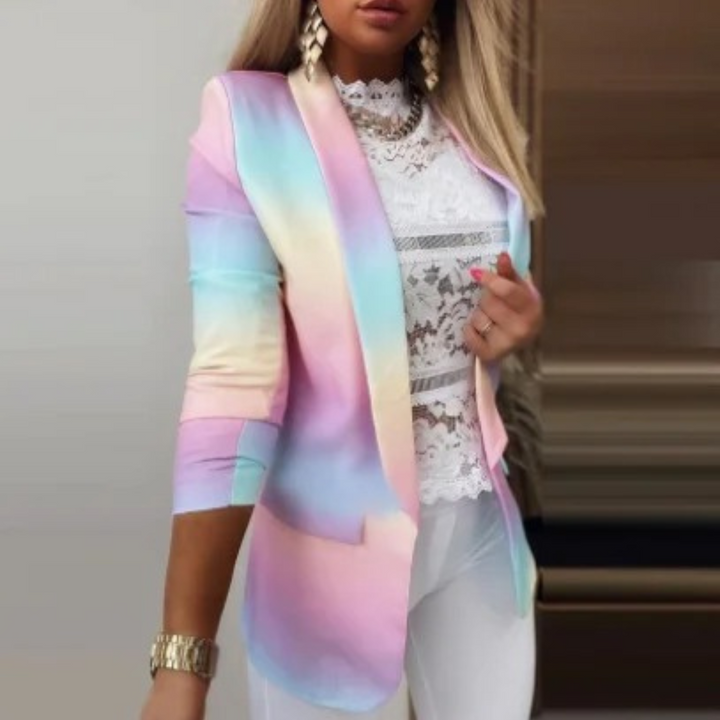 Ladies' blazer with a shawl collar and print - Bella-Pink-blue-S-The Livary