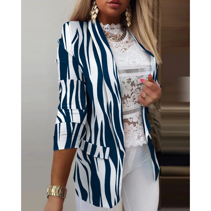 Ladies' blazer with a shawl collar and print - Bella-Blue-white-S-The Livary