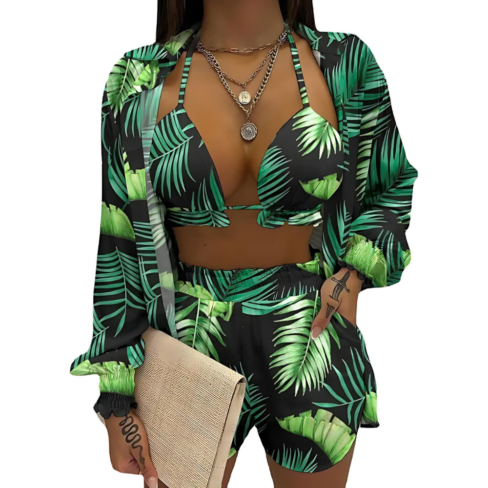 Stylish 3-piece summer outfit for the beach and pool - TropenGlow-Banana Green-S-The Livary