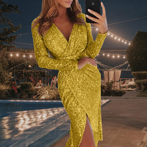 Enchanting Glitter Dress - Elise-Gold-S-The Livary