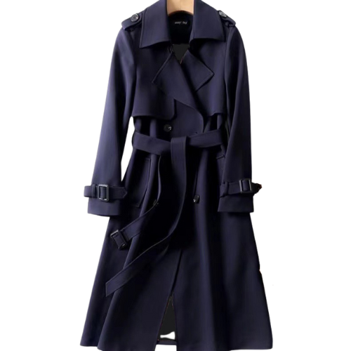 Elegant women's trench coat with double buttons – Celina-Dark blue-S-The Livary